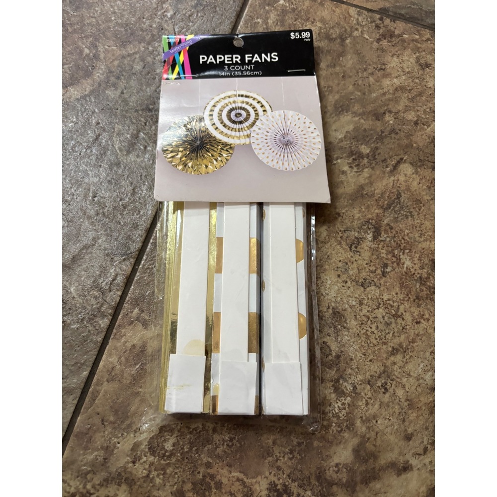Brother Sister Design Studio Gold White Paper Fans 3 Count 14in Party Decor